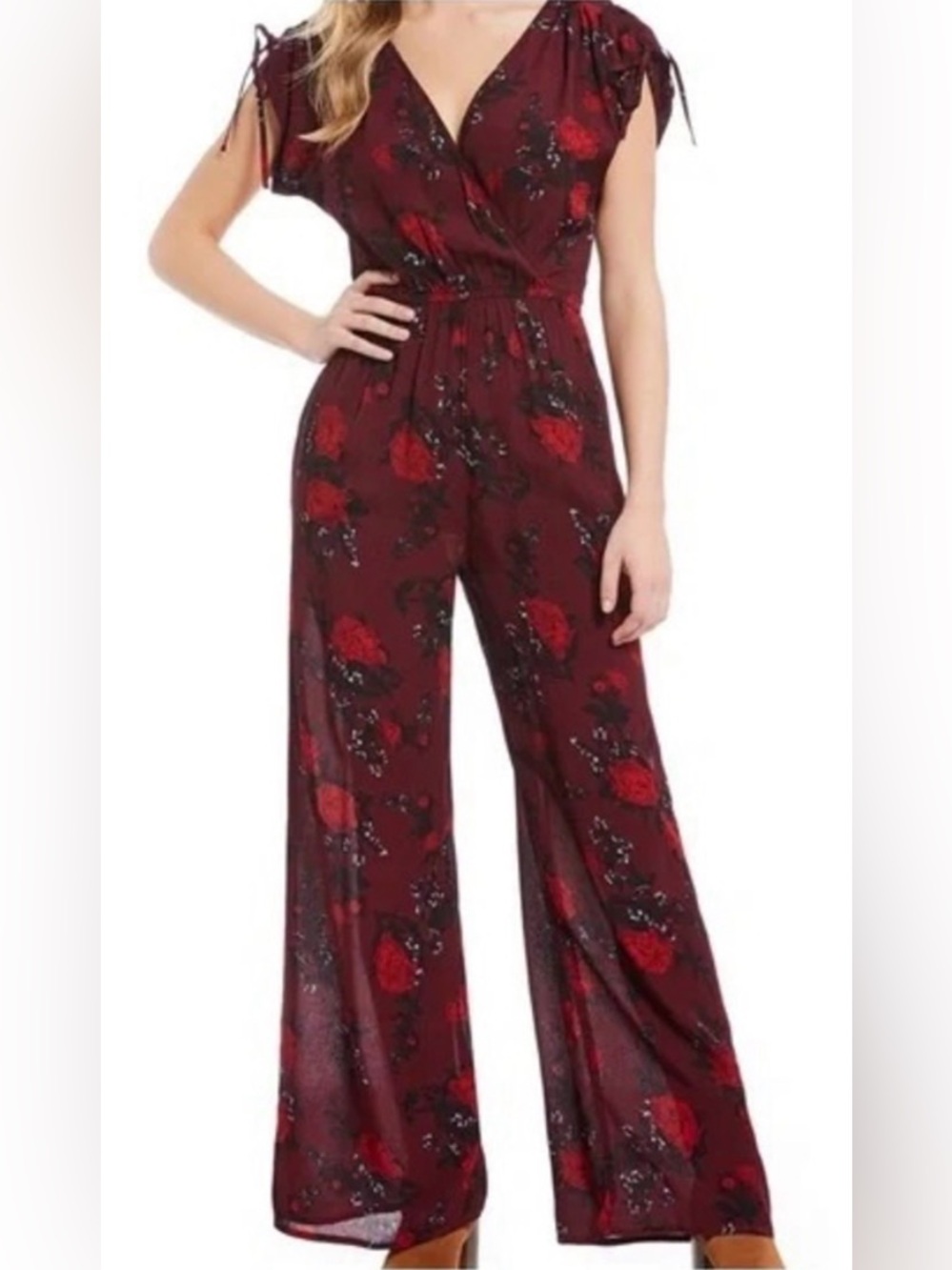 Band of Gypsies Floral Morgan Wide Leg Jumpsuit Sz XS